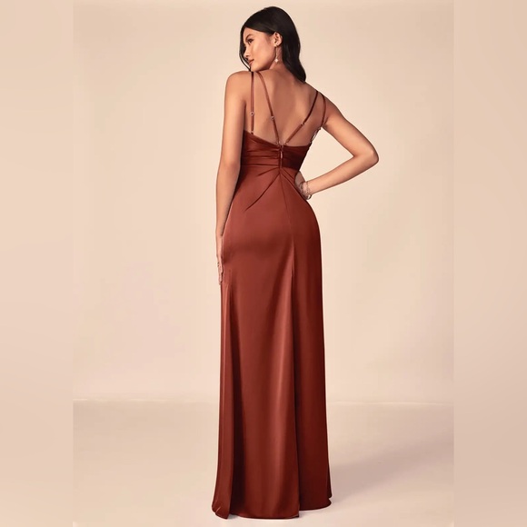 Azazie Aqua Stretch Satin Dress in Terracotta - Picture 3 of 8